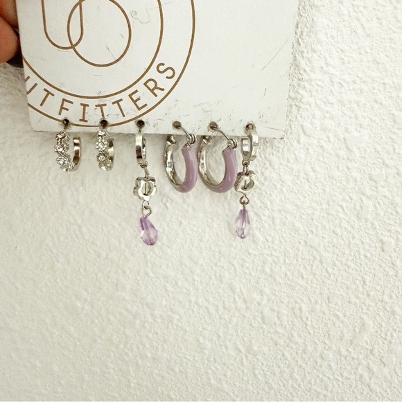 NWT Urban Outfitters 3 Sets Silver and Purple Hoop Earrings - Picture 1 of 2